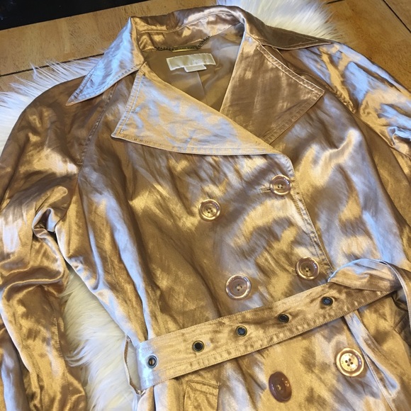 Michael Kors Metallic Gold Trench Coat M - Picture 13 of 14